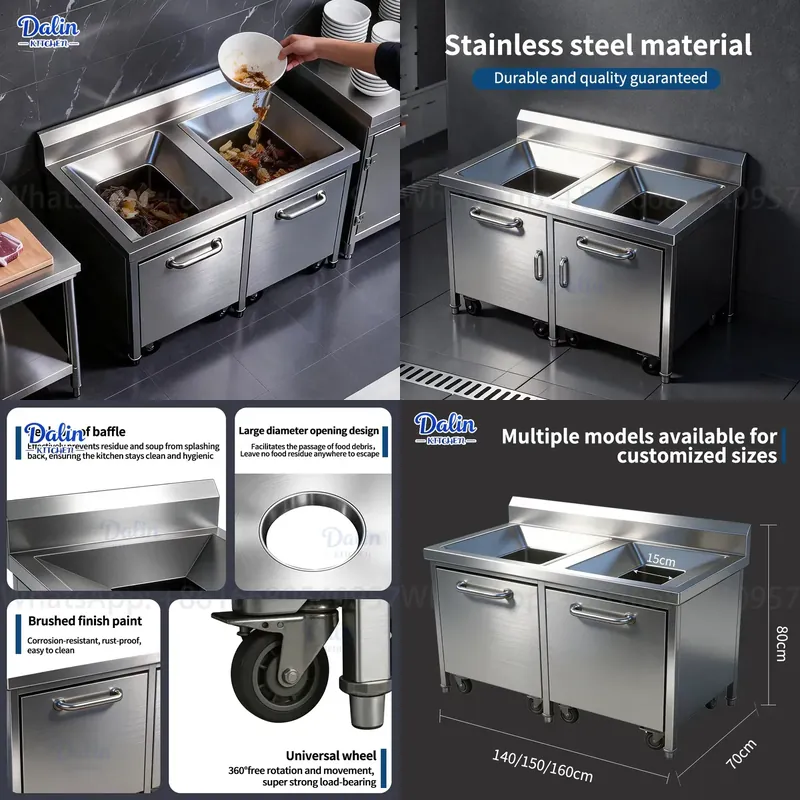 Commercial Kitchen Garbage Can - Cubo de Basura Extraíble de Acero